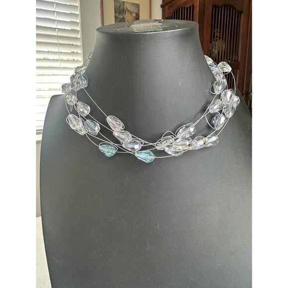 Crystal floating 4 strand handmade. Magnetic clasp necklace choker Clear 18 in - Picture 1 of 8